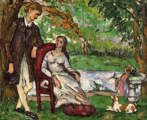 Couple In A Garden Aka The Conversation Oil Painting by Paul Cezanne