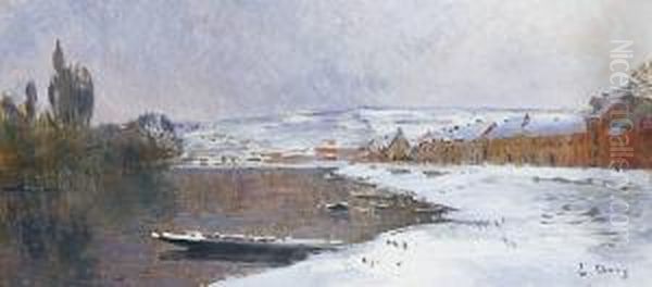 Bord De Seine Sous La Neige Oil Painting by Jean Eugene Clary