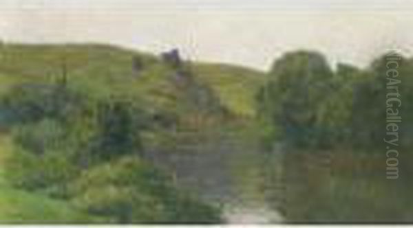 A Tranquil River Landscape Oil Painting by Jean Eugene Clary