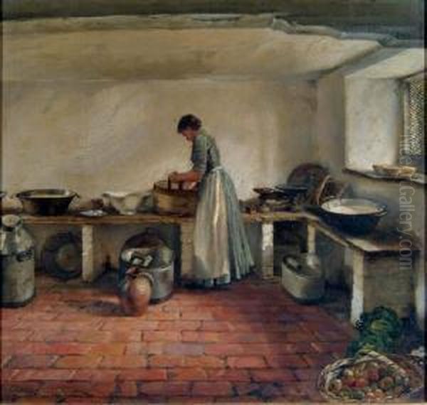 A Devonshire Dairy Oil Painting by Jean Eugene Clary