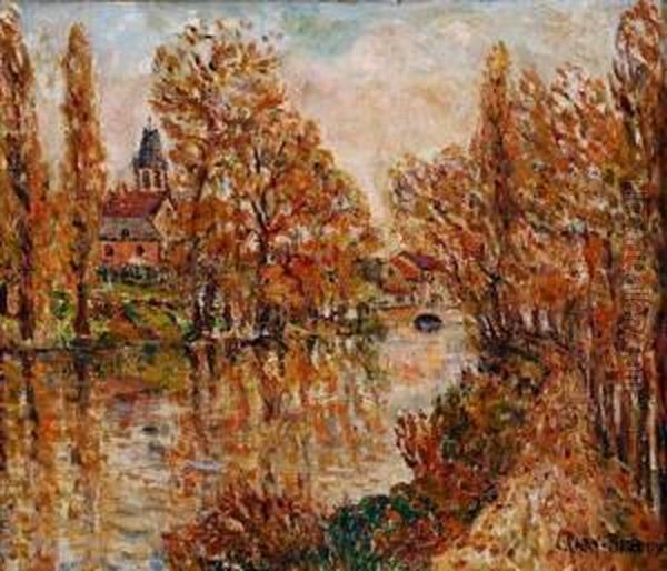 Village En Bord De Riviere A L'automne Oil Painting by Adolphe Clary-Baroux