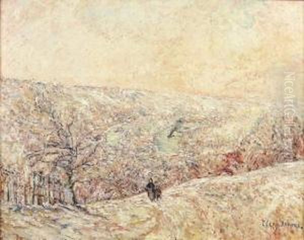 Promenade Sous La Neige Oil Painting by Adolphe Clary-Baroux