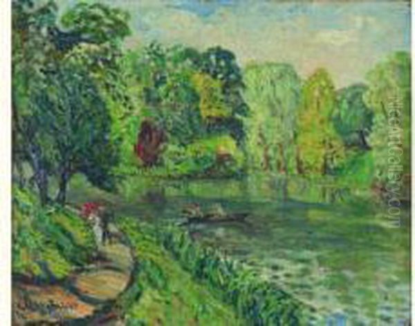 Le Lac Inferieur Du Bois De Boulogne, 19 Juillet 1922 Oil Painting by Adolphe Clary-Baroux