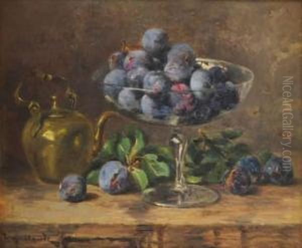 Nature Morte Au Presentoir De Quetsches Oil Painting by Eugene Claude