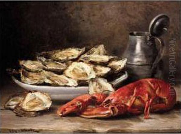 Still Life Of Lobster And Oysters Oil Painting by Eugene Claude