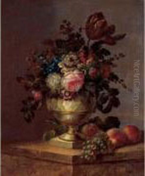 Vase De Fleurs Sur Un Entablement Oil Painting by Eugene Claude