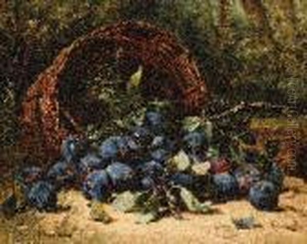 A Basket With Plums On A Bank Oil Painting by Eugene Claude