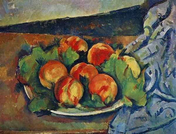 Dish Of Peaches Oil Painting by Paul Cezanne