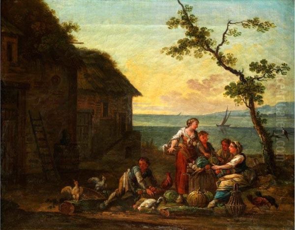 Landliche Figurengruppe Oil Painting by Jean-Baptiste Claudot De Nancy