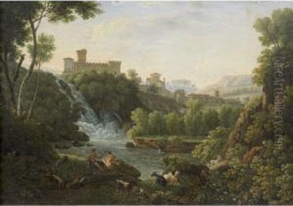 Paysage A La Cascade Et Aux Bergers Oil Painting by Jean-Baptiste Claudot De Nancy