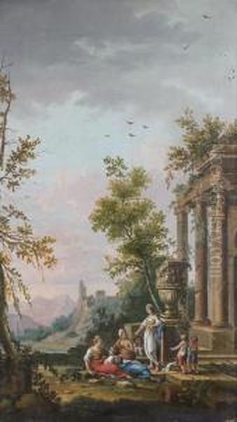 Une Sibylle Prechant Pres De Ruines Oil Painting by Jean-Baptiste Claudot De Nancy