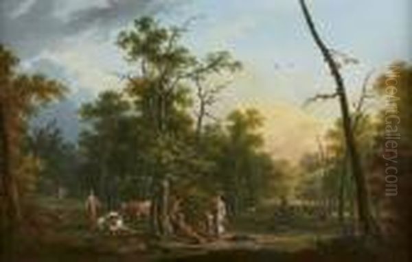 Scene Pastorale A L'oree D'une Foret Oil Painting by Jean-Baptiste Claudot De Nancy