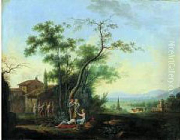 La Fete De L'arbre De Mai Oil Painting by Jean-Baptiste Claudot De Nancy