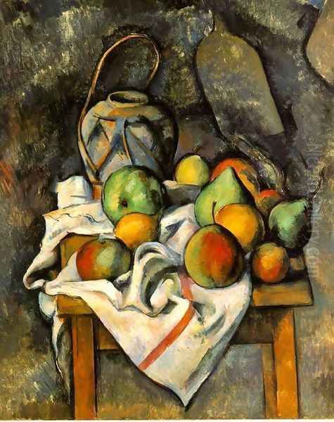 Ginger Jar And Fruit Oil Painting by Paul Cezanne