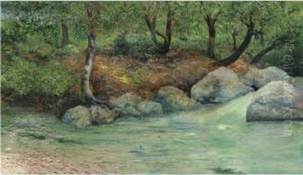 Paisaje Con Bosque Y Rio Oil Painting by Joaquin Clausell