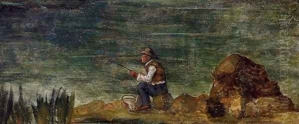 Fisherman On The Rocks Oil Painting by Paul Cezanne