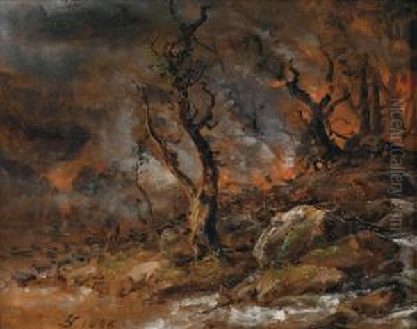 Smouldering Forest Oil Painting by Johan Christian Clausen Dahl