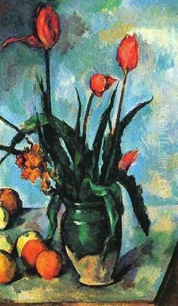 Tulips In A Vase Oil Painting by Paul Cezanne