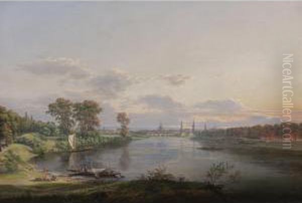 View Of Dresden From The Road To Meissen Oil Painting by Johan Christian Clausen Dahl