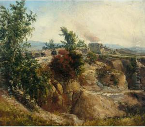 Kalkovn Ved Maxen (chalkpit Near Maxen) Oil Painting by Johan Christian Clausen Dahl