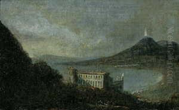 Blick Auf Die Villa Quisisana 
Und Den Golf Von Neapel. Im Hintergrund Der Rauchende Vesuv. Oil Painting by Johan Christian Clausen Dahl