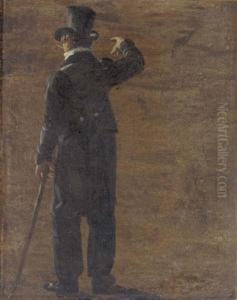 A Figure In A Morning Coat And Top Hat, Seen From Behind Oil Painting by Johan Christian Clausen Dahl