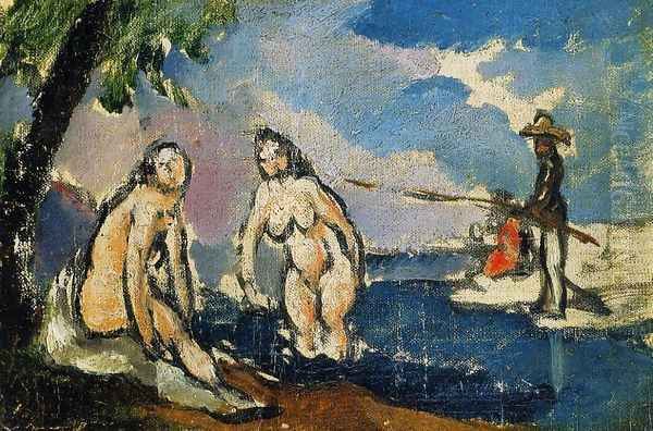 Bathers And Fisherman With A Line Oil Painting by Paul Cezanne