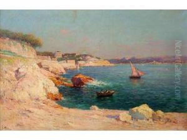 Marseille, La Corniche Avec La Reserve Oil Painting by Justin Jules Claverie