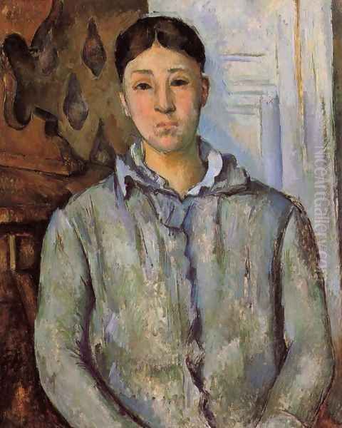 Madame Cezanne In Blue Aka Sant Van Victoria Oil Painting by Paul Cezanne