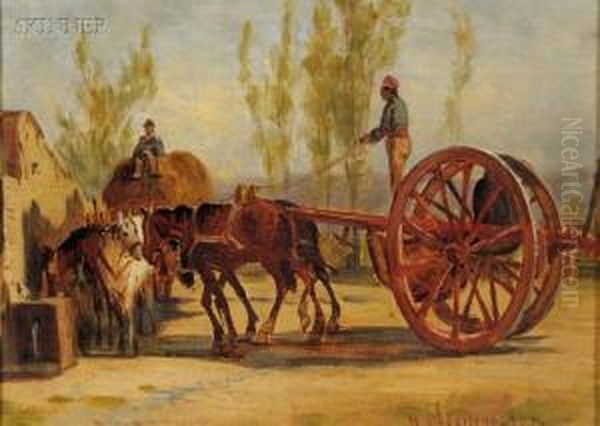 Riding The Hay Cart Oil Painting by Henry Cleenewerck