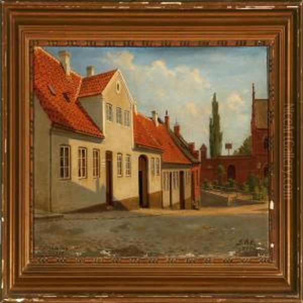 Street Scene From A Danish Marked Town Oil Painting by Gustaf Adolf Clemens