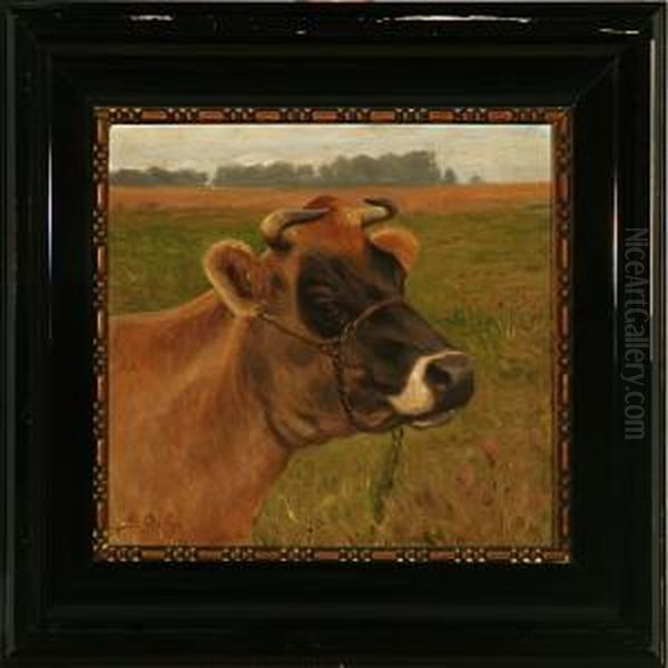 A Cow Oil Painting by Gustaf Adolf Clemens