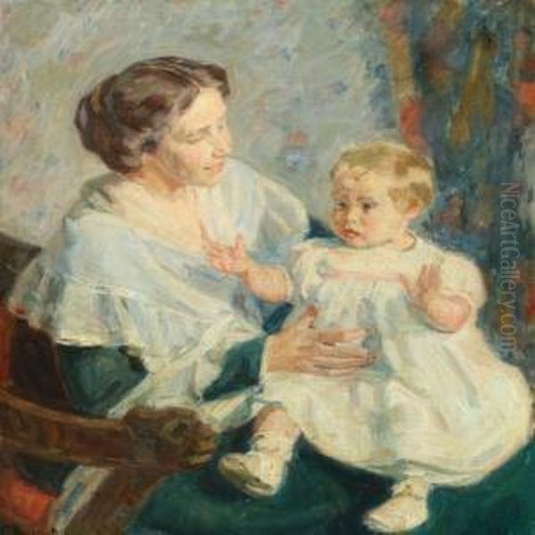 Mother With Herdaughter Oil Painting by Gad Frederik Clement