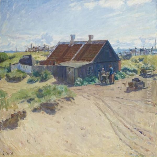 Scenery From Skagen Withwomen By Cottage Oil Painting by Gad Frederik Clement