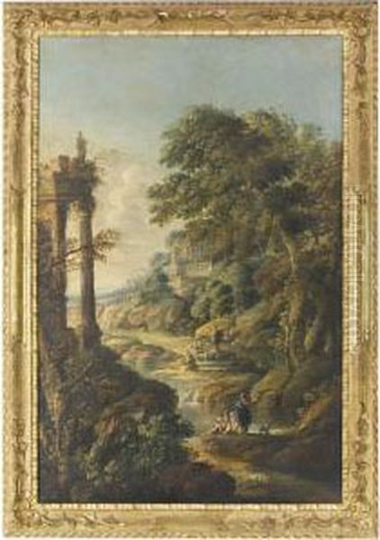 Veduta Con Rovine Classiche E Figure Oil Painting by Charles Louis Clerisseau