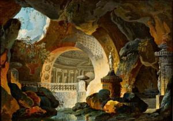 Grotte Oil Painting by Charles Louis Clerisseau