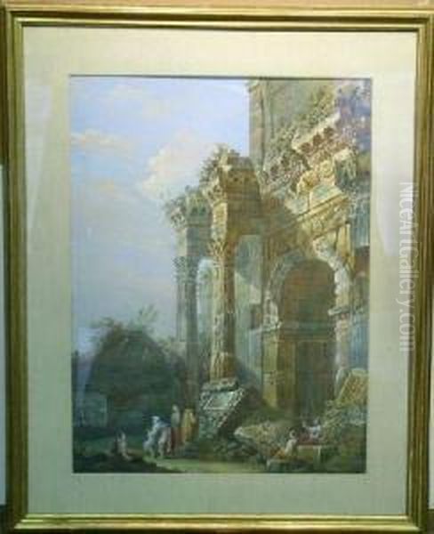 Capriccio Of Figures Among Ruins Oil Painting by Charles Louis Clerisseau