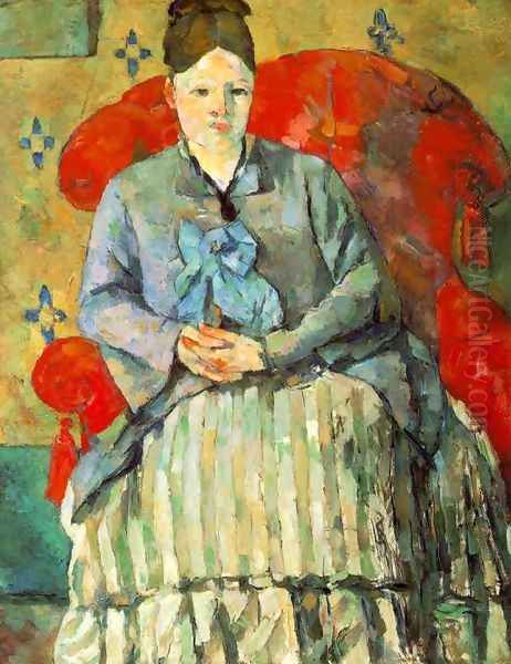 Hortense Fiquet In A Striped Skirt Oil Painting by Paul Cezanne