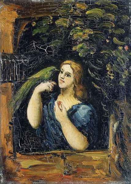 Woman With Parrot Oil Painting by Paul Cezanne