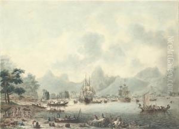 Views In The South Seas: A View 
Of Huaheine; A View In Moorea; A View In Matavai Bay; And A View Of 
Owijhee, By F. Jukes Oil Painting by John the Younger Cleveley