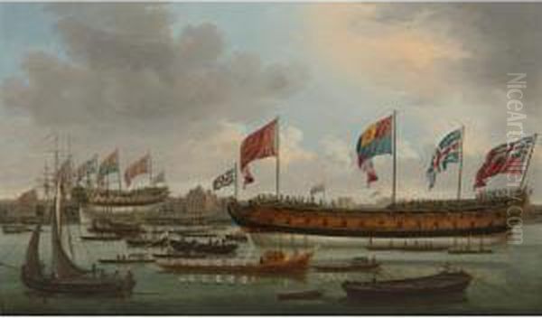 Launch Of The Man-of-war Edgar, Deptford Oil Painting by John the Younger Cleveley