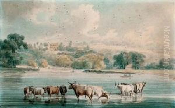 Richmond Hill From Petersham Meadows Oil Painting by Robert Cleveley