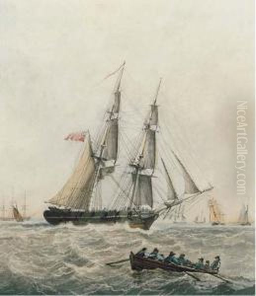 A Brig Running Up The Channel Oil Painting by Robert Cleveley