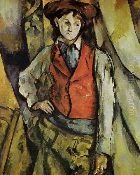 Boy In A Red Vest3 Oil Painting by Paul Cezanne