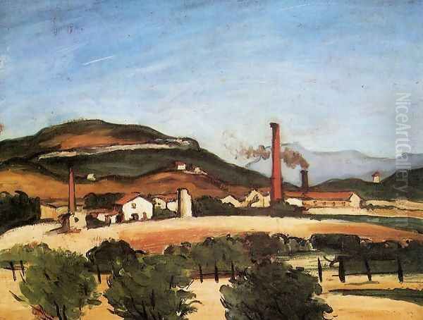 Factories Near Mont De Cengle Oil Painting by Paul Cezanne