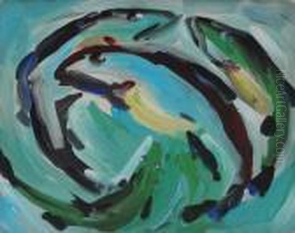 Circle Of Fish In Blue Waters #129 Oil Painting by Merton Clivette