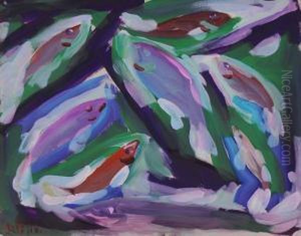 Dancing School Of Fish #142 Oil Painting by Merton Clivette