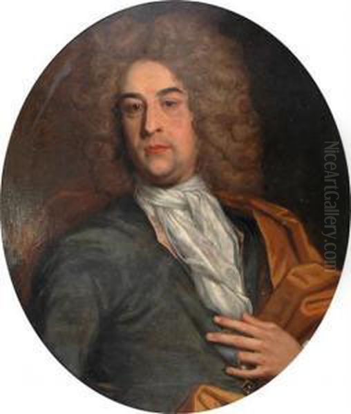 Oval Portrait Of A Nobleman. Oil Painting by Johann Closterman