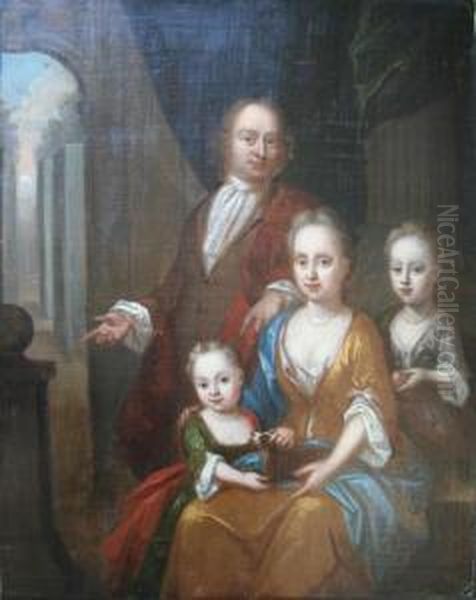 Portrait Of A Family Group In An Interior Oil Painting by Johann Closterman