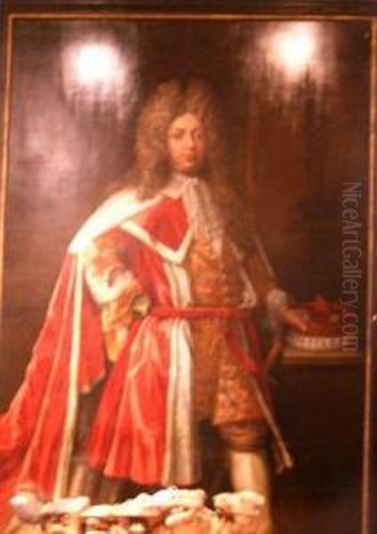 Portrait Of A Grand British Duke In Regalia Oil Painting by Johann Closterman